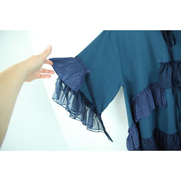 Pretty Angel XL Tunic Top Linen Blend Ruffles Blue Lagenlook Fairy Artsy Boho - Picture 5 of 11